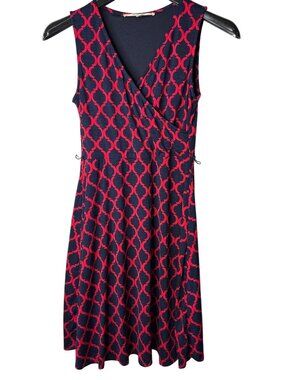 41 Hawthorn Kassidy Faux Wrap Dress M Fit & Flare Midi Navy Red Missing Belt